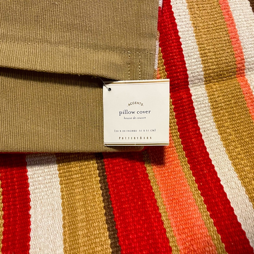 New Pottery Barn Steiner Stripe Dhurrie Kilim Pillow Cover, 20” Corals #2